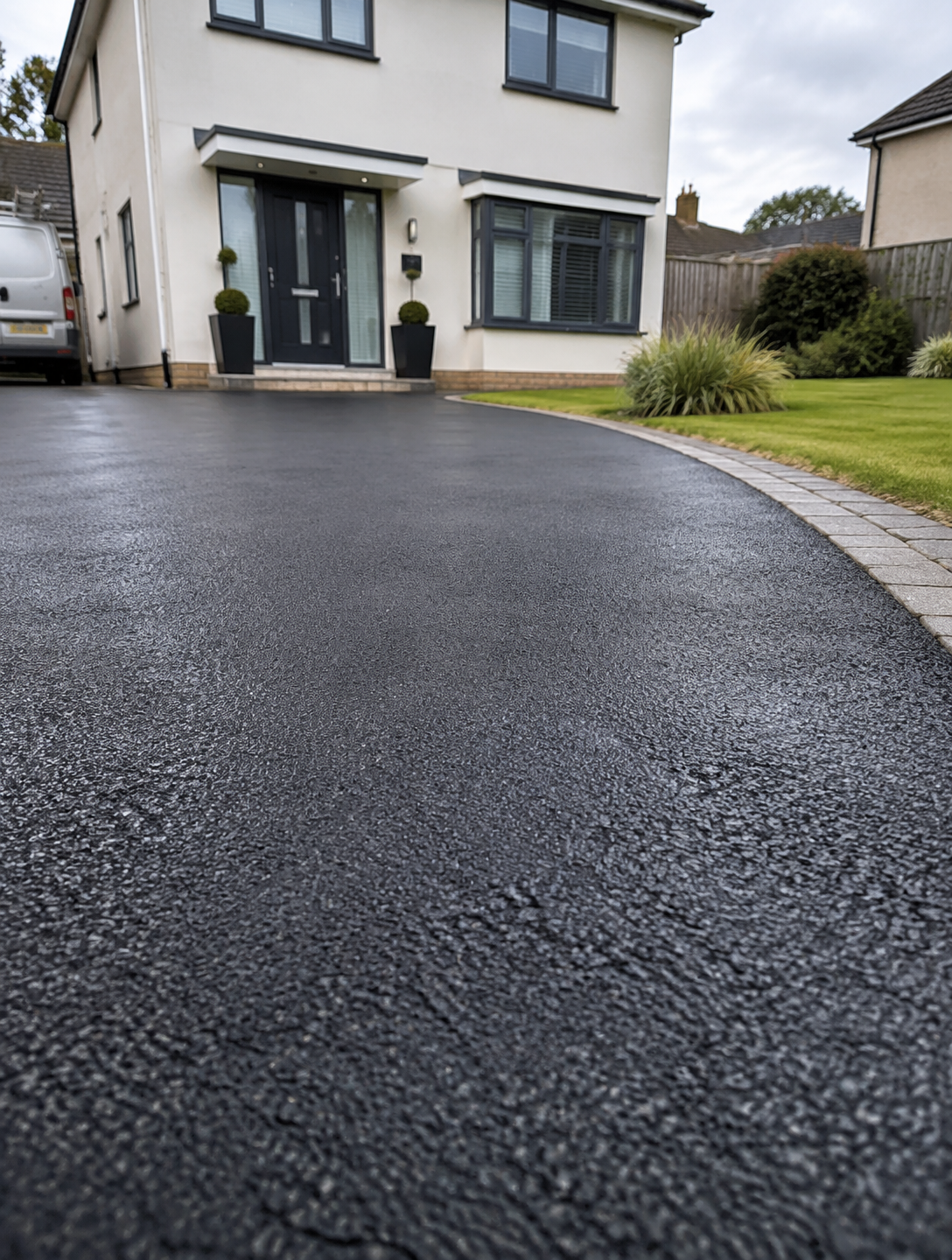 Freshly recoloured black tarmac driveway at a Staffordshire home