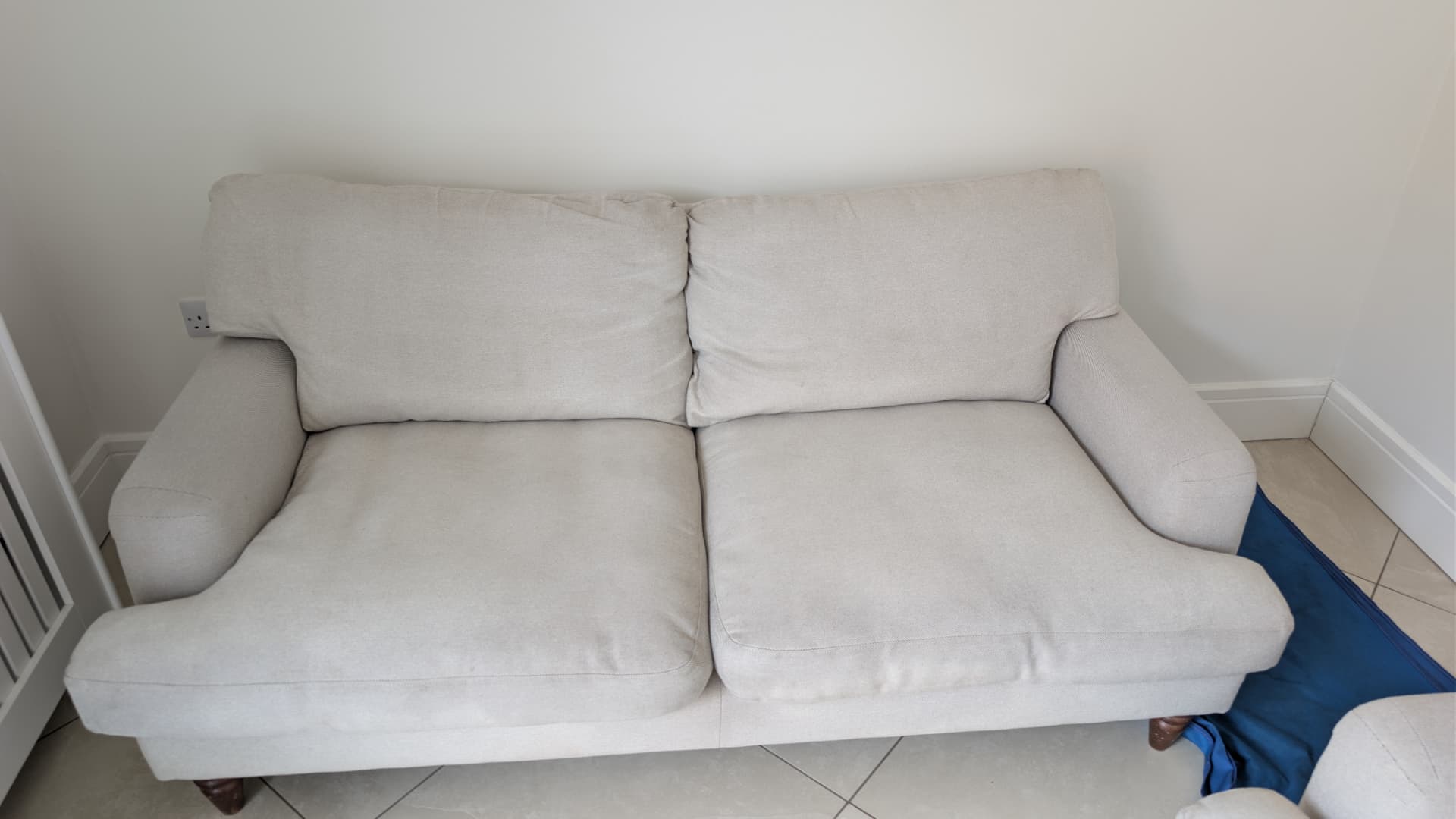 White fabric sofa cleaned in Staffordshire, after professional cleaning