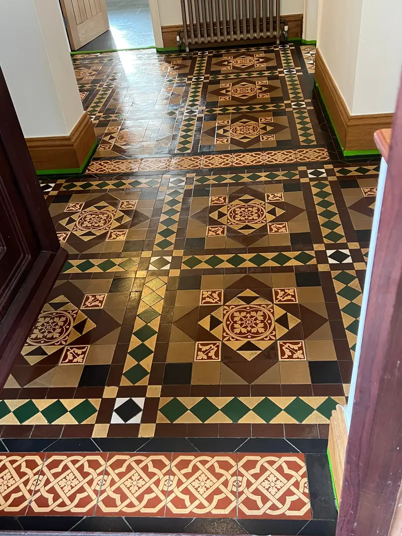 Restored tiled hallway floor in Staffordshire after professional cleaning