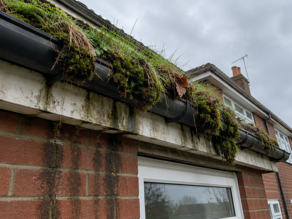 Gutter cleaning comparison 1 in Staffordshire, before professional cleaning